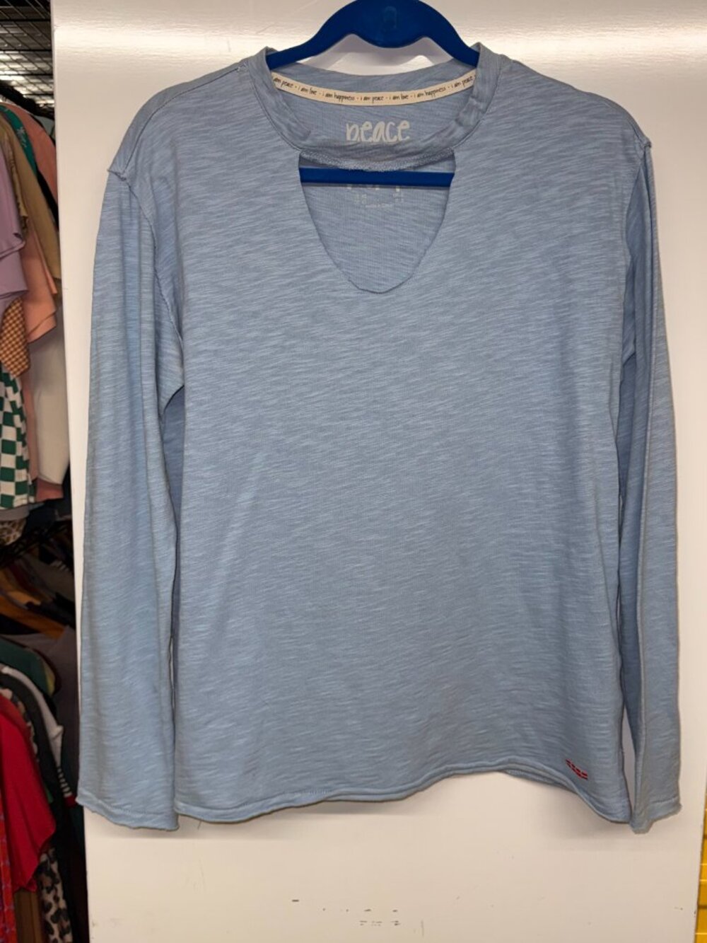 Peace Love World Cloud Blue Long Sleeve Cut Out Tee - XS